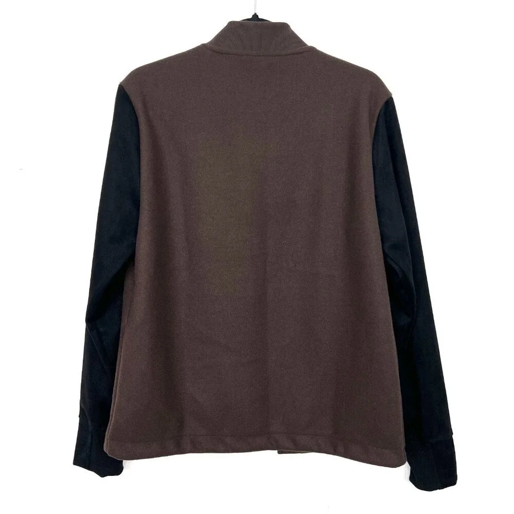 Banana Republic Varsity Jacket Men's Small Brown Black Suede Sleeve Snap zq